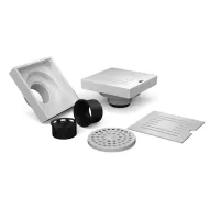 Square Aluminum Grate Floor Drain, Steel Ribbed Cover, Ahura Model, White, 10 cm