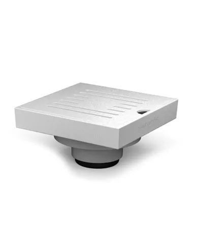 Square Aluminum Grate Floor Drain, Steel Ribbed Cover, Ahura Model, White, 10 cm