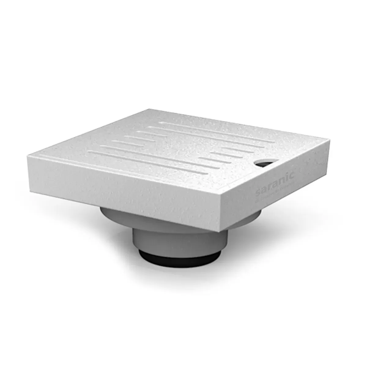Square Aluminum Grate Floor Drain, Steel Ribbed Cover, Ahura Model, White, 10 cm